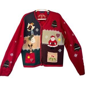 KarenScott Womens XL Red Embroidery Christmas Theme Wool Blend Party/Holiday